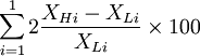 \sum_{i=1}^12 \frac{X_{Hi}- X_{Li}}{X_{Li}} \times 100