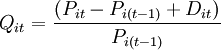 Q_{it}=\frac{(P_{it} - P_{i(t-1)}+D_{it})}{P_{i(t-1)}}