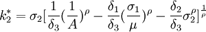 k_2^{*}=\sigma_2[\frac{1}{\delta_3}(\frac{1}{A})^{\rho}-\frac{\delta_1}{\delta_3}(\frac{\sigma_1}{\mu})^{\rho}-\frac{\delta_2}{\delta_3}\sigma_2^{\rho}]^{\frac{1}{\rho}}