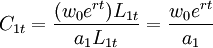 C_{1t}=\frac{(w_{0}e^{rt})L_{1t}}{a_{1}L_{1t}}=\frac{w_{0}e^{rt}}{a_1}