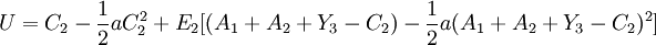 U=C_2-\frac{1}{2}aC^2_2+E_2[(A_1+A_2+Y_3-C_2)-\frac{1}{2}a(A_1+A_2+Y_3-C_2)^2]