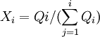 X_i=Qi / (\sum_{j=1}^i Q_i)
