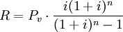 R=P_v\cdot\frac{i(1+i)^n}{(1+i)^n-1}