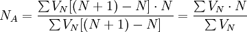 N_A=\frac{\sum{V_N[(N+1)-N]}\cdot N}{\sum V_N[(N+1)-N]}=\frac{\sum V_N\cdot N}{\sum V_N}