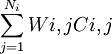\sum_{j=1}^{N_i} W{i,j}C{i,j}