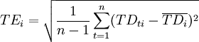 TE_{i}=\sqrt{\frac{1}{n-1} \sum_{t=1}^n (TD_{ti} - \overline{TD_i})^2}