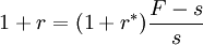 1+r=(1+r^*)\frac{F-s}{s}