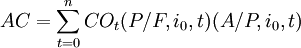 AC=\sum_{t=0}^n CO_t (P/F,i_0,t)(A/P,i_0,t)