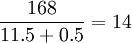 \frac{168}{11.5+0.5}=14