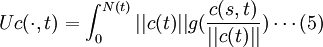 U{c(\cdot,t)}=\int_{0}^{N(t)}||c(t)||g(\frac{c(s,t)}{||c(t)||})  \cdots(5)
