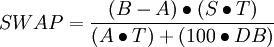 SWAP = \frac{(B-A) \bullet (S \bullet T)}{(A \bullet T)+(100 \bullet DB)}