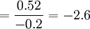 =\frac{0.52}{-0.2}=-2.6
