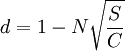 d=1-N\sqrt{\frac{S}{C}}