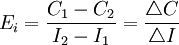 E_i=\frac{C_1 - C_2}{I_2 - I_1}=\frac{\triangle C}{\triangle I}