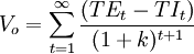 V_o=\sum_{t=1}^ \infty \frac{(TE_t -TI_t)}{(1+k)^{t+1}}