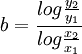 b=\frac{log\frac{y_2}{y_1}}{log\frac{x_2}{x_1}}