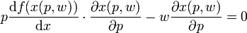p\frac{\mathrm df(x(p,w))}{\mathrm dx}\cdot \frac{\partial x(p,w)}{\partial p}-w\frac{\partial x(p,w)}{\partial p}=0