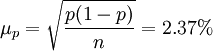 \mu_p=\sqrt{\frac{p(1-p)}{n}}=2.37%