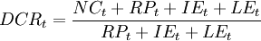 DCR_t=\frac{NC_t+RP_t+IE_t+LE_t}{RP_t+IE_t+LE_t}