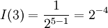 I(3)=\frac{1}{2^{5-1}}=2^{-4}