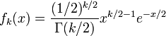 f_k(x)= \frac{(1/2)^{k/2}}{\Gamma(k/2)} x^{k/2 - 1} e^{-x/2}