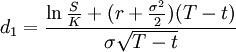 d_1=\frac{\ln \frac{S}{K}+(r+\frac{\sigma^2}{2})(T-t)}{\sigma \sqrt{T-t}}