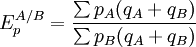 E_p^{A/B}=\frac{\sum p_A(q_A+q_B)}{\sum p_B(q_A+q_B)}