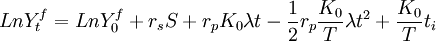 LnY_t^f=LnY_0^f+r_s S+r_p K_0\lambda t-\frac{1}{2}r_p\frac{K_0}{T}\lambda t^2+\frac{K_0}{T}t_i