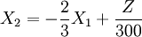 X_2=-\frac{2}{3}X_1+\frac{Z}{300}