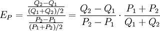 E_P=\frac{\frac{Q_2-Q_1}{(Q_1+Q_2)/2}}{\frac{P_2-P_1}{(P_1+P_2)/2}}=\frac{Q_2-Q_1}{P_2-P_1}\cdot \frac{P_1+P_2}{Q_1+Q_2}
