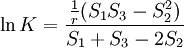 \ln K=\frac{\frac{1}{r}(S_1S_3-S_2^2)}{S_1+S_3-2S_2}