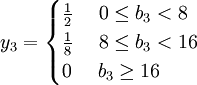 y_3=\begin{cases}\frac{1}{2} \ \ \ \  0\le b_3 <8 \\ \frac{1}{8} \ \ \ \ 8 \le b_3< 16 \\0 \ \ \ \ b_3\ge 16 \end{cases}