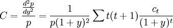 C=\frac{\frac{d^2p}{dy^2}}{p}=\frac{1}{p(1+y)^2}\sum t(t+1)\frac{c_t}{(1+y)^t}