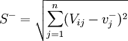 S^{-}=\sqrt{\sum_{j=1}^n(V_{ij}-v_j^{-})^2}
