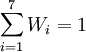 \sum_{i=1}^7 W_i=1