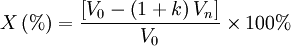 X\left( {%} \right)={\left[{{V_0- \left( {1+k} \right) V_n }}\right] \over V_0}\times 100%