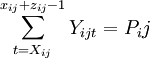 \sum_{t=X_{ij}}^{x_{ij}+z_{ij}-1}Y_{ijt}=P_ij