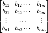 \begin{bmatrix}b_{11}& b_{12}\cdots & b_{1m}\\b_{21}& b_{22}\cdots & b_{2m}\\\vdots &\cdots &\vdots\\b_{n1}& b_{n2}\cdots & b_{nm}\end{bmatrix}