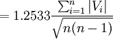 =1.2533\frac{\sum^{n}_{i=1}\left|V_i\right|}{\sqrt{n(n-1)}}