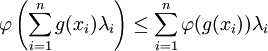 \varphi\left(\sum_{i=1}^{n} g(x_i)\lambda_i \right) \le \sum_{i=1}^{n} \varphi(g(x_i))\lambda_i