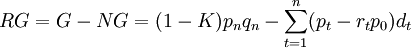 RG=G-NG=(1-K)p_nq_n-\sum_{t=1}^n(p_t-r_tp_0)d_t