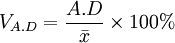 V_{A.D}=\frac{A.D}{\bar{x}}\times 100%