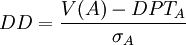 DD=\frac{V(A)-DPT_A}{\sigma_A}