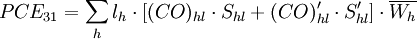 PCE_{31}=\sum_h l_h\cdot \left[(CO)_{hl}\cdot S_{hl}+(CO)'_{hl}\cdot S'_{hl}\right]\cdot \overline{W_h}