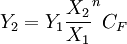 Y_2=Y_1{\frac{X_2}{X_1}}^n C_F