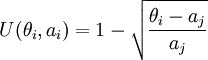 U(\theta_i,a_i)=1-\sqrt{\frac{\theta_i-a_j}{a_j}}