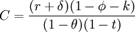 C=\frac{(r+\delta)(1-\phi-k)}{(1-\theta)(1-t)}