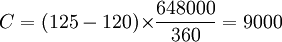C=(125-120){\times}\frac{648000}{360}=9000
