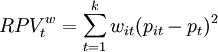 RPV_t^w=\sum_{t=1}^k w_{it}(p_{it}-p_t)^2