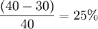 \frac{(40-30)}{40}=25%